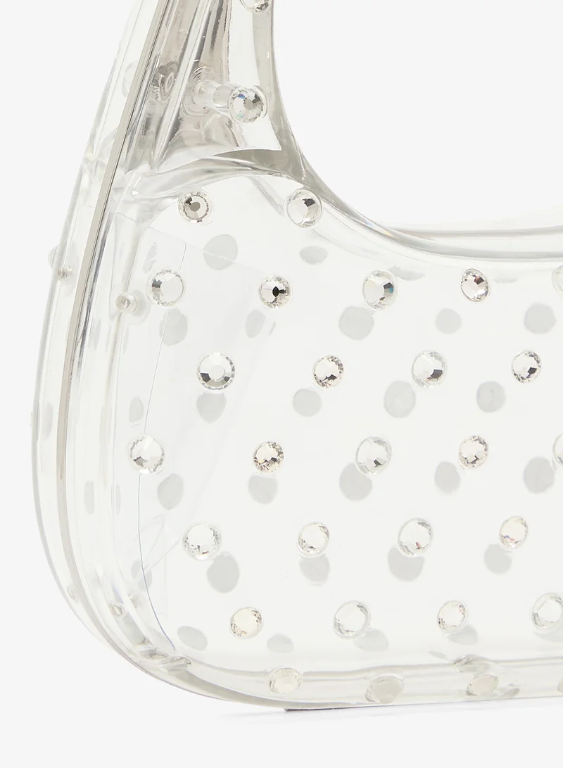 Namshi x White Clear Transparent Diamonte Embellished Statement Clutch for Women | Best Price UAE